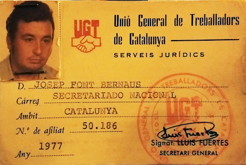 Carnet de la UGT de Josep Font, creador del PSOE a Cerdanyola